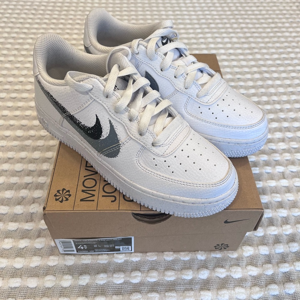 Nike Air Force 1 Impact NN GS White and Gray Athletic Shoes